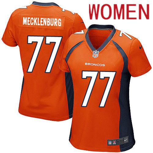 Women Denver Broncos #77 Karl Mecklenburg Nike Orange Game Retired Player NFL Jersey->women nfl jersey->Women Jersey